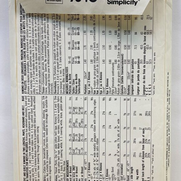 The Karate Kid Sewing Pattern Simplicity 7640 Uncut Size A (All Sizes) Vtg 1986 - Picture 7 of 9